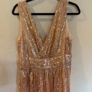 Long sequined rose gold gown
